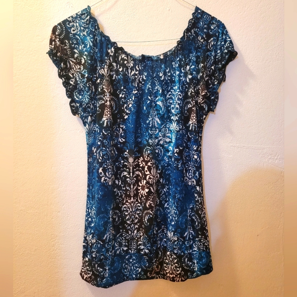 AGENDA Y2k Off Shoulder keyhole Tie sz Large Top - Picture 6 of 7